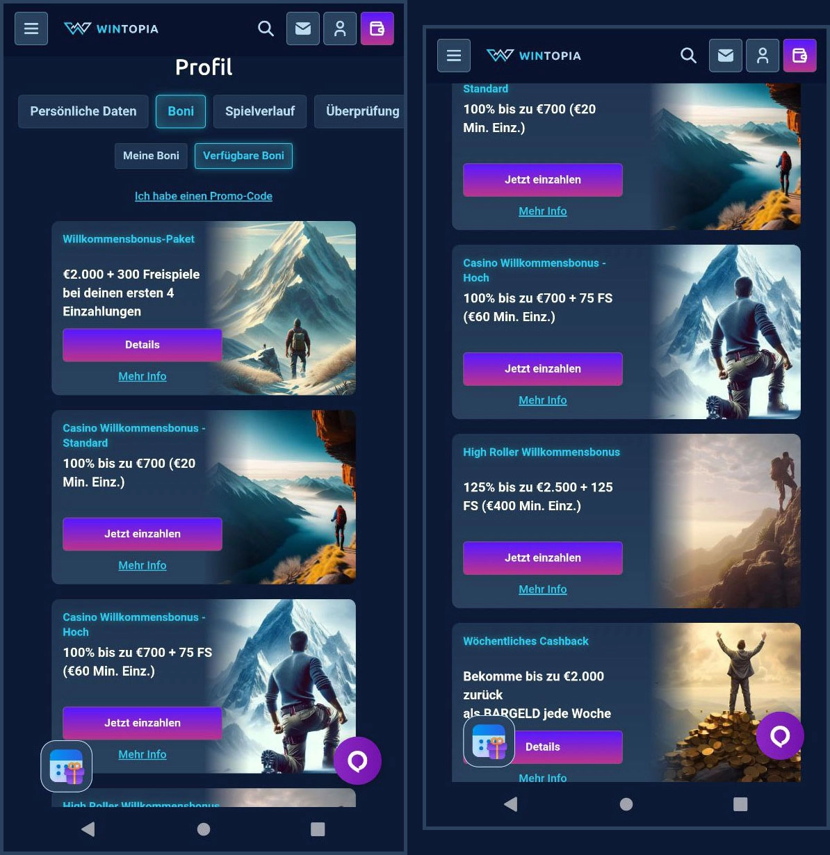 Bonusangebote und Aktionen bei Wintopia