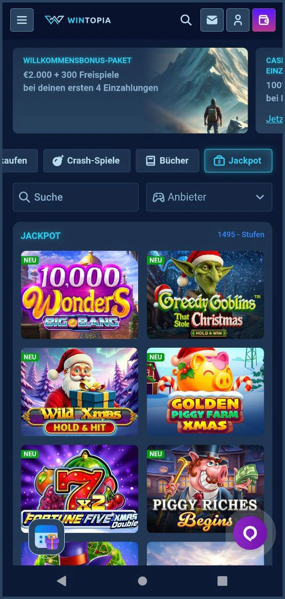 Große Gewinne mit Jackpot-Slots bei Wintopia