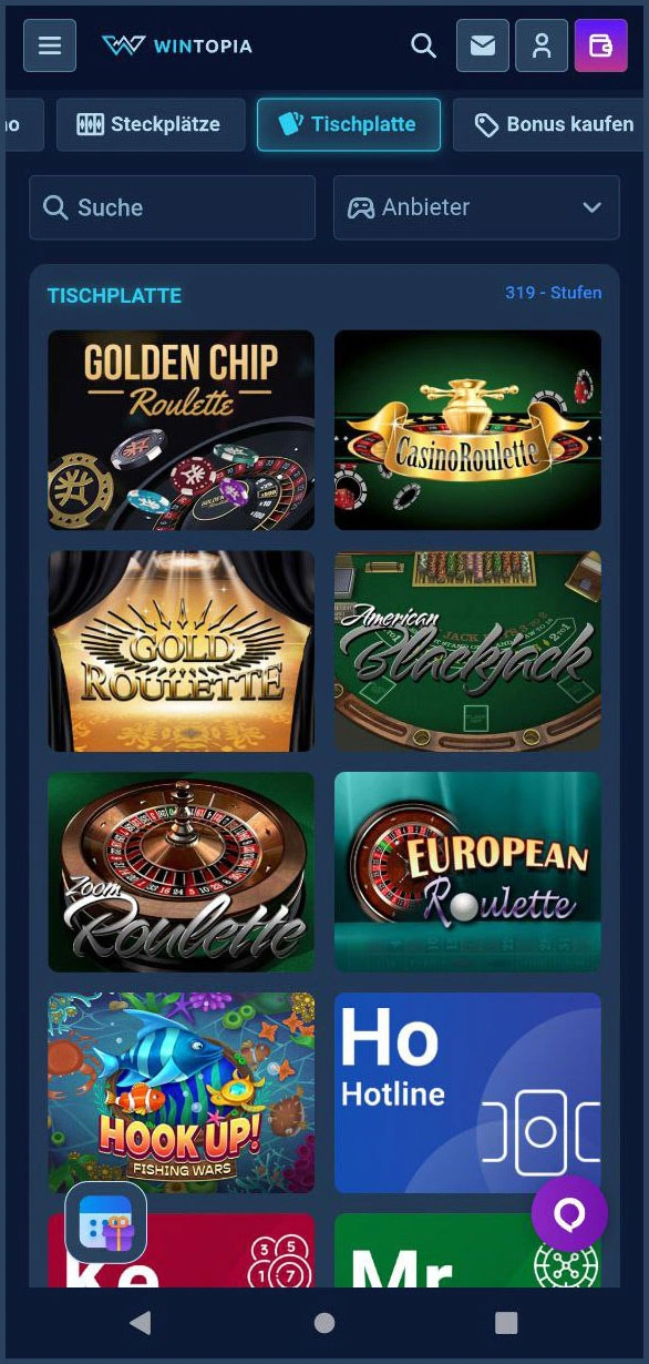 Alle Live-Tische wie Blackjack & Roulette bei Wintopia